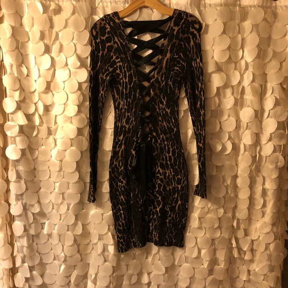 Leopard Sweater Dress with corset back - Picture 2 of 5